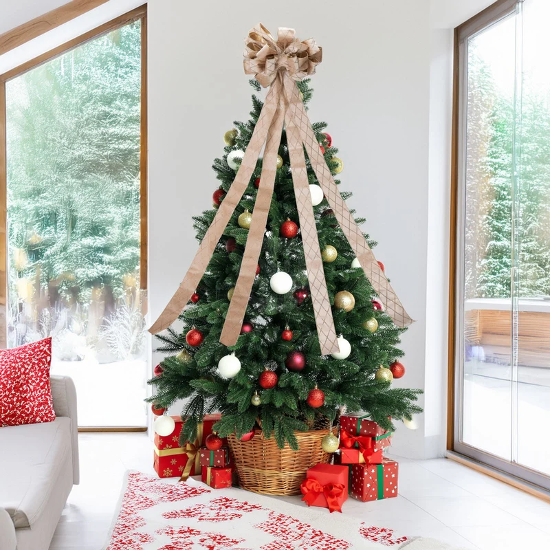 Champagne Gold Tree Top Bow with Long Streamer | Fabric Christmas Tree Topper