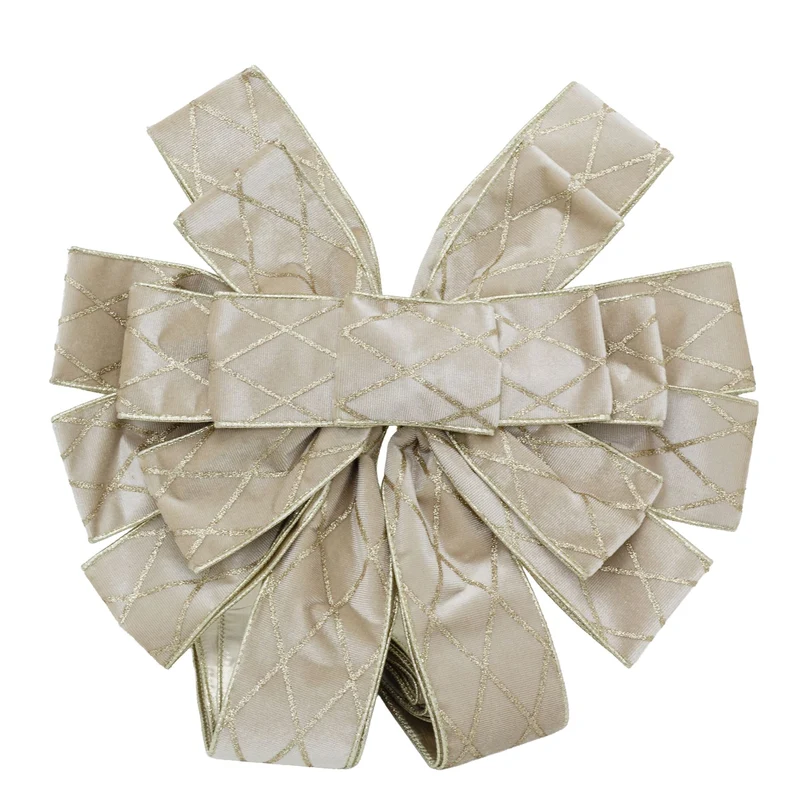 Champagne Gold Tree Top Bow with Long Streamer | Fabric Christmas Tree Topper