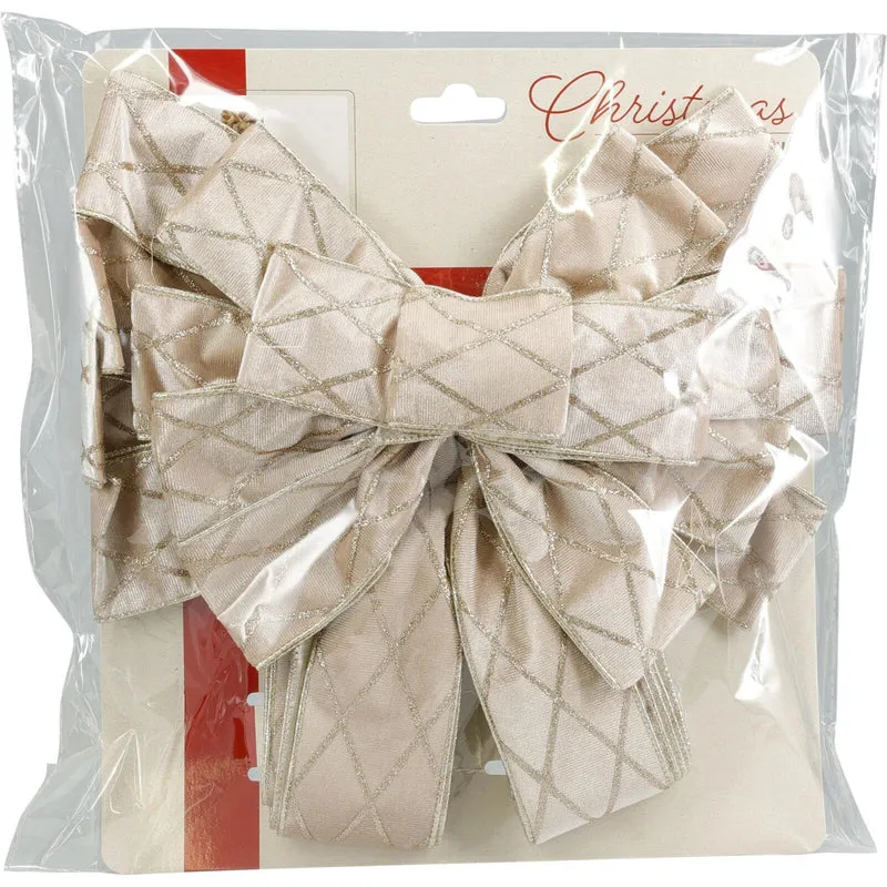 Champagne Gold Tree Top Bow with Long Streamer | Fabric Christmas Tree Topper