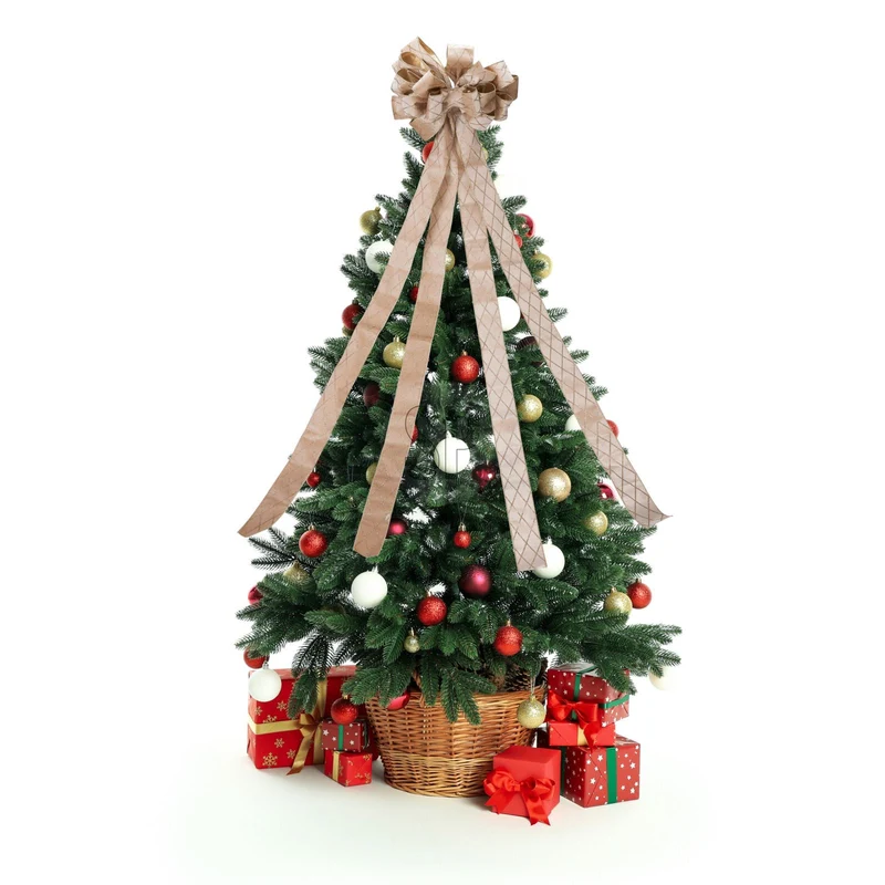 Champagne Gold Tree Top Bow with Long Streamer | Fabric Christmas Tree Topper