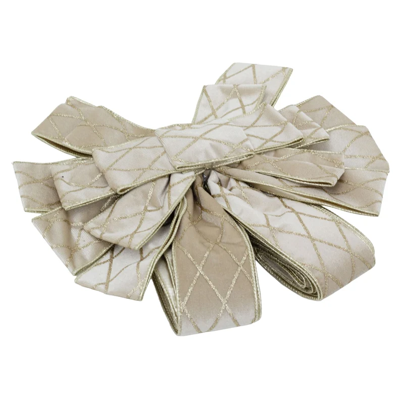Champagne Gold Tree Top Bow with Long Streamer | Fabric Christmas Tree Topper