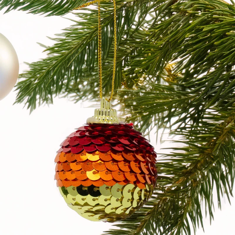 Set of 8 Sequin Rainbow Christmas Baubles | Multicoloured Tree Decorations - 4cm
