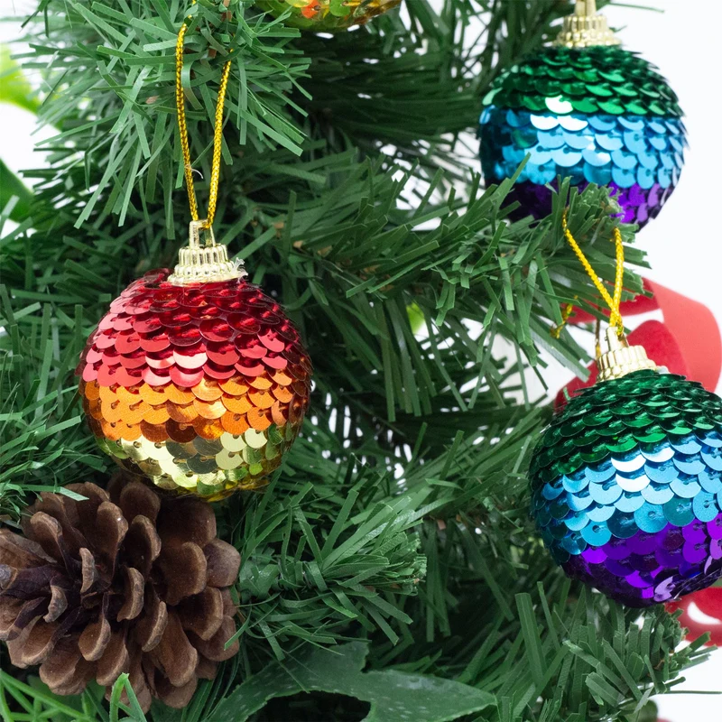 Set of 8 Sequin Rainbow Christmas Baubles | Multicoloured Tree Decorations - 4cm