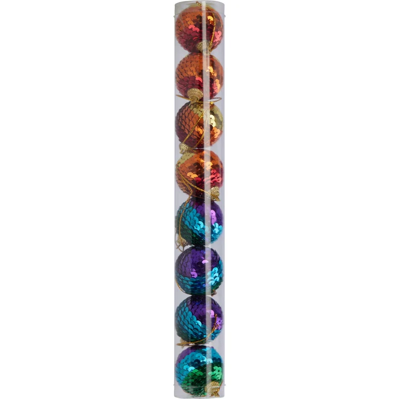 Set of 8 Sequin Rainbow Christmas Baubles | Multicoloured Tree Decorations - 4cm