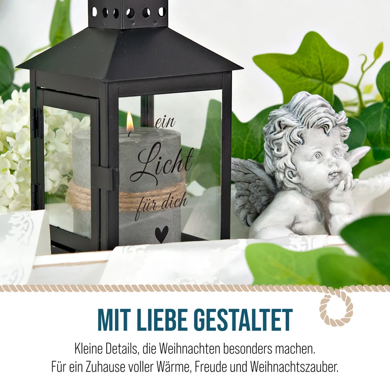 Grablaterne Ein Licht für dich 20 cm – Metall-Laterne in Schwarz mit Herz