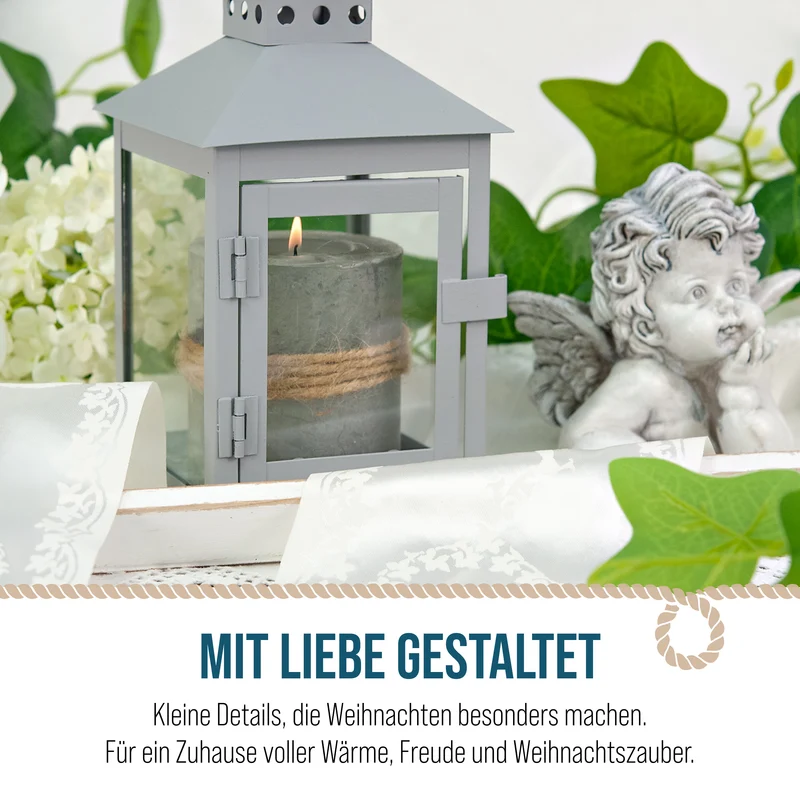 Grablaterne 20 cm – Metall-Laterne in Hellgrau