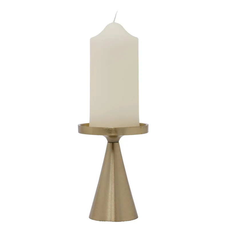 Gold Metal Candle Holder for Pillar Candles | Modern Brass Effect Candlestick