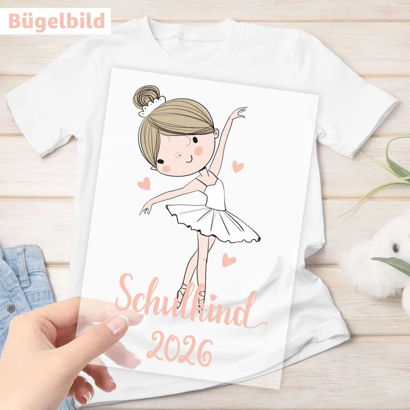 Bügelbild - Schulkind - Wunschname & Wunschjahr - Ballerina