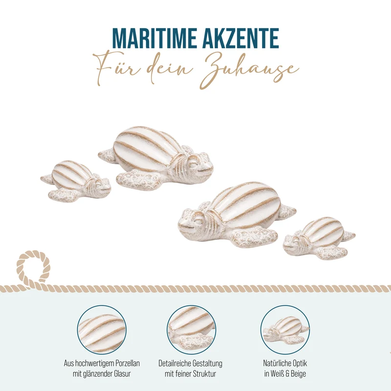 Schildkröten-Figuren aus Porzellan 2er-Set in Creme & Grau