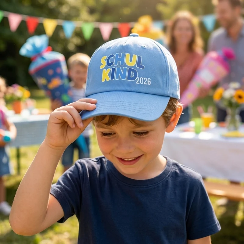 Kappe bedruckt Kindergröße verstellbare Basecap „Schulkind 2026“
