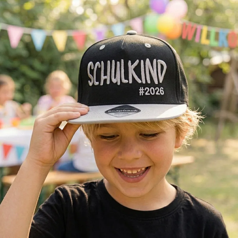 Snapback Cap bestickt zweifarbige Basecap Kappe „Schulkind 2026“