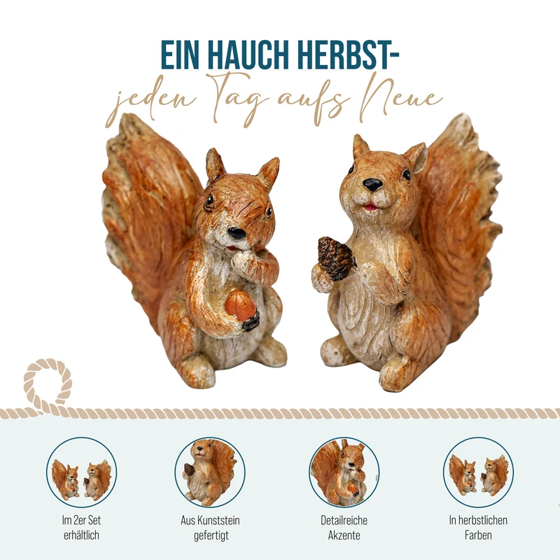 2er Set Eichhörnchen Figuren – Herbstdeko in Naturoptik