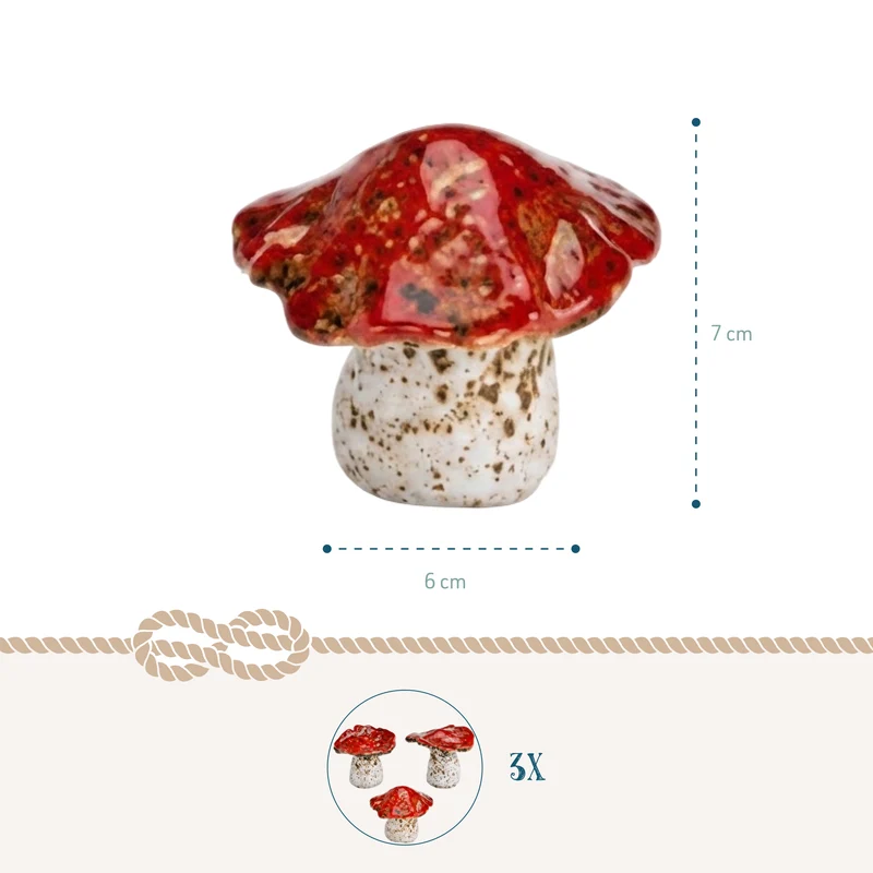 3er Set Keramik-Pilze in Rot, ca. 7 x 7 x 6 cm