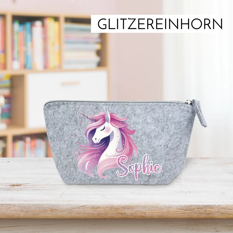 Personalisiertes Mäppchen aus Filz für Kinder individuelles Schlampermäppchen mit Name und Wunschmotiv Mädchen