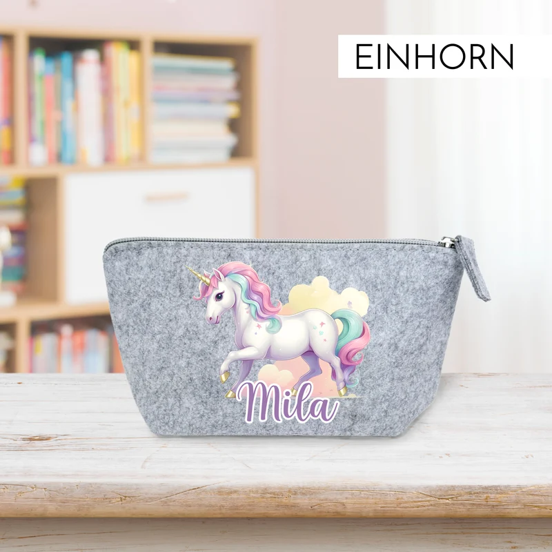 Personalisiertes Mäppchen aus Filz für Kinder individuelles Schlampermäppchen mit Name und Wunschmotiv Mädchen