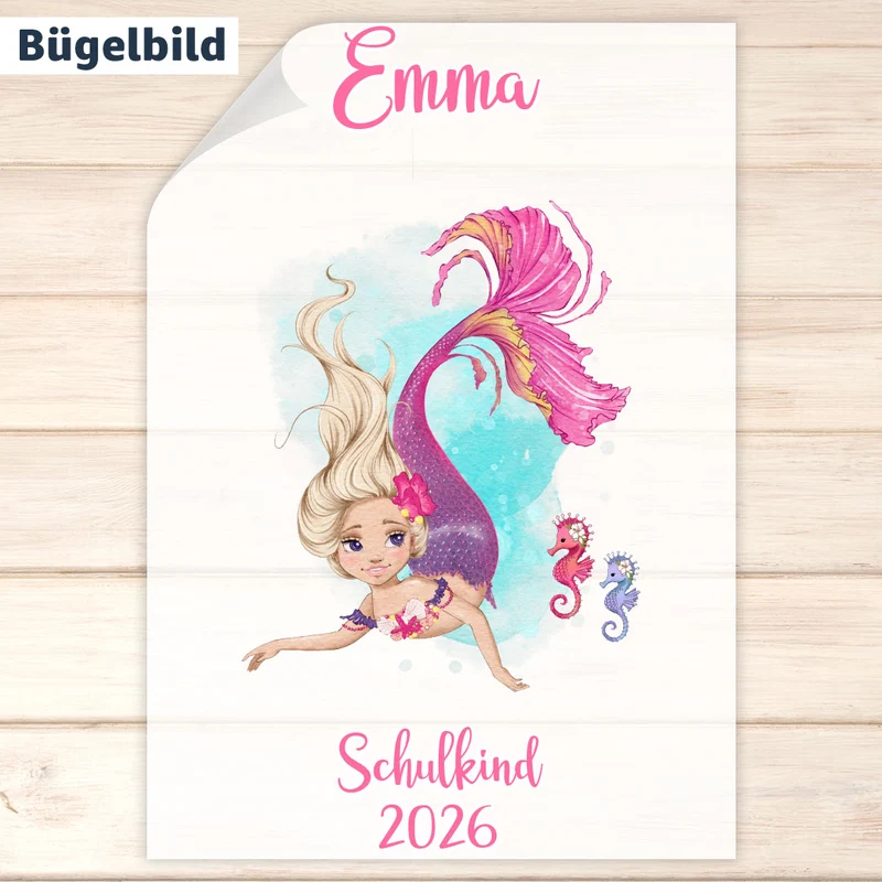 Bügelbild - Schulkind - Wunschname - Meerjungfrau Test