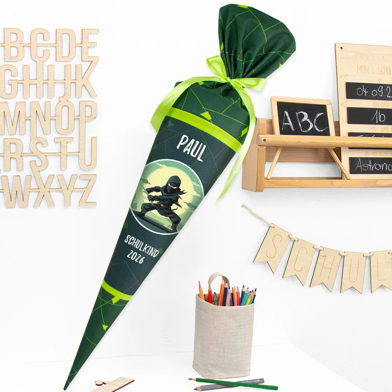 Deine Schultüte aus Stoff mit Wunschname - Jungs Modell 6 - 85 cm