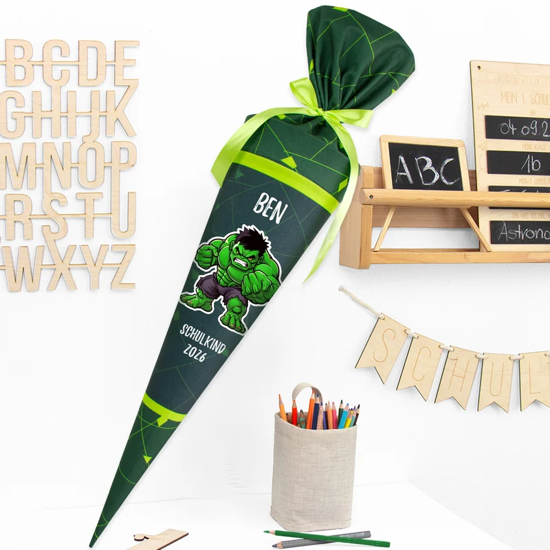 Deine Schultüte aus Stoff mit Wunschname - Jungs Modell 6 - 85 cm