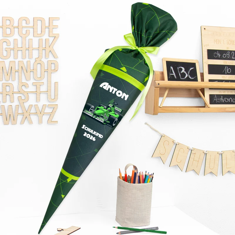 Deine Schultüte aus Stoff mit Wunschname - Jungs Modell 6 - 85 cm