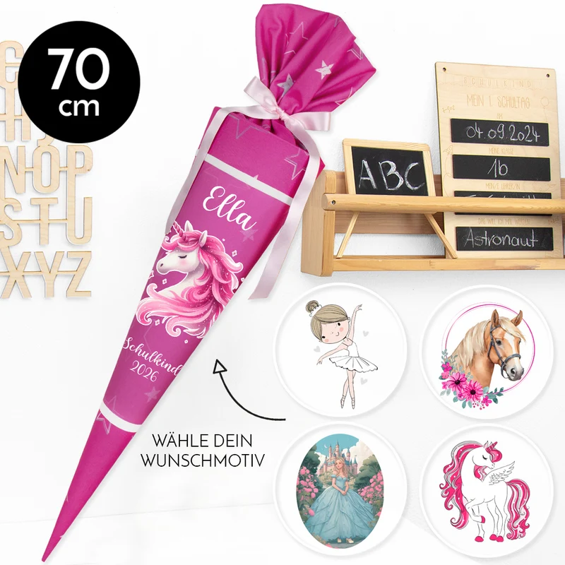Deine Schultüte aus Stoff mit Wunschname - Mädchen Modell 7 - 70 cm