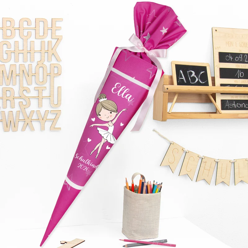 Deine Schultüte aus Stoff mit Wunschname - Mädchen Modell 7 - 85 cm