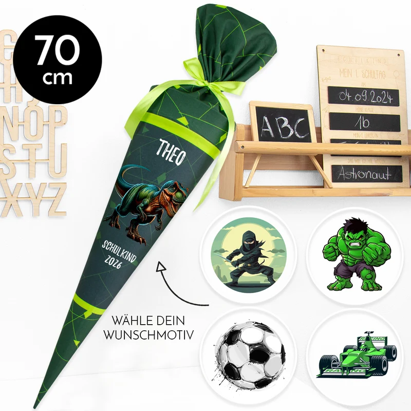 Deine Schultüte aus Stoff mit Wunschname - Jungs Modell 6 - 70 cm