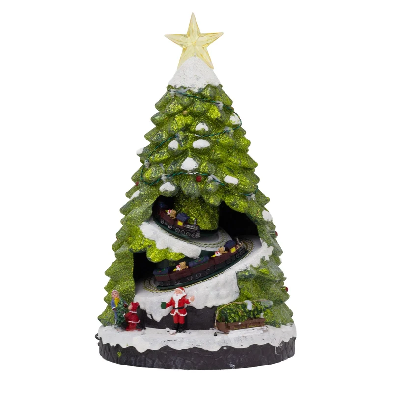 LED Christmas Tree | Rotating Train & Colourful Lights Christmas Scene - 38cm