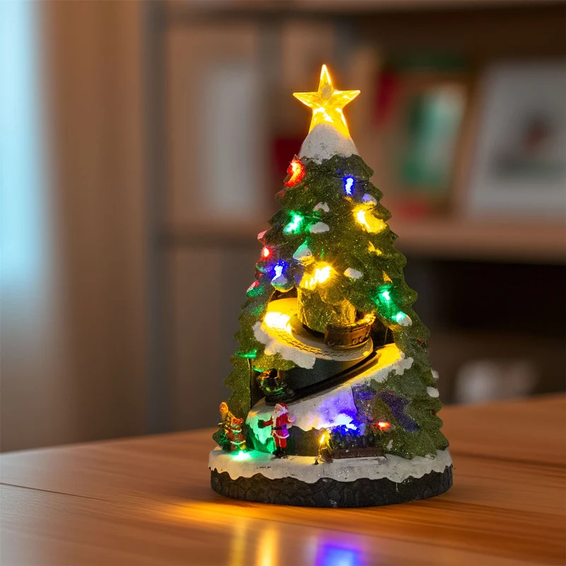 LED Christmas Tree | Rotating Train & Colourful Lights Christmas Scene - 38cm