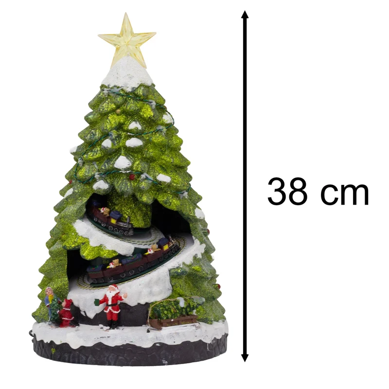 LED Christmas Tree | Rotating Train & Colourful Lights Christmas Scene - 38cm