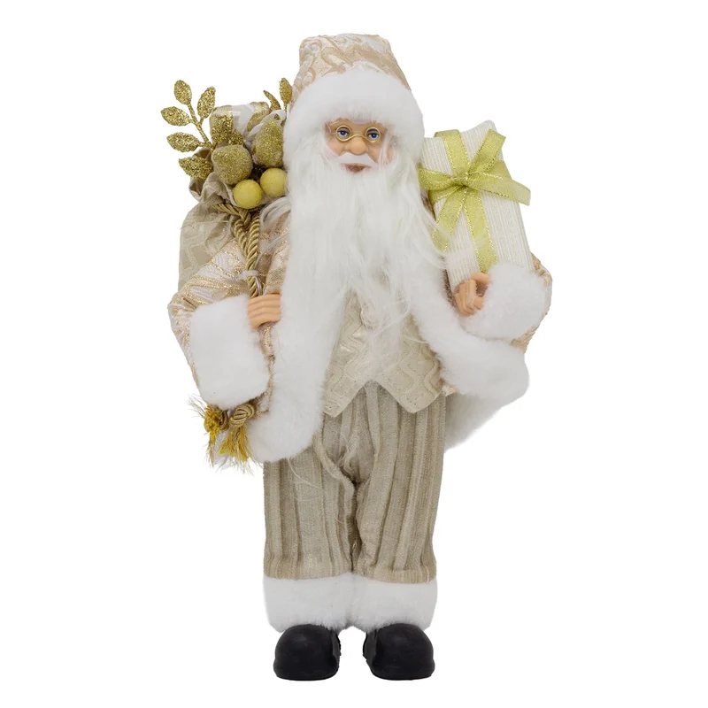 LED Gold Santa Claus | Light-up Christmas Standing Santa Figurine - 30cm