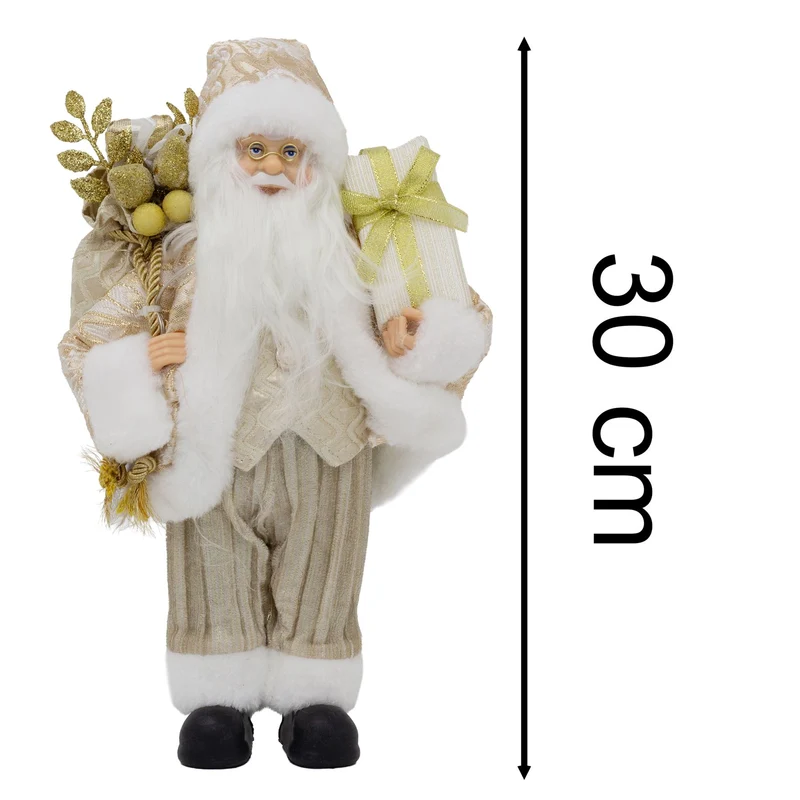 LED Gold Santa Claus | Light-up Christmas Standing Santa Figurine - 30cm