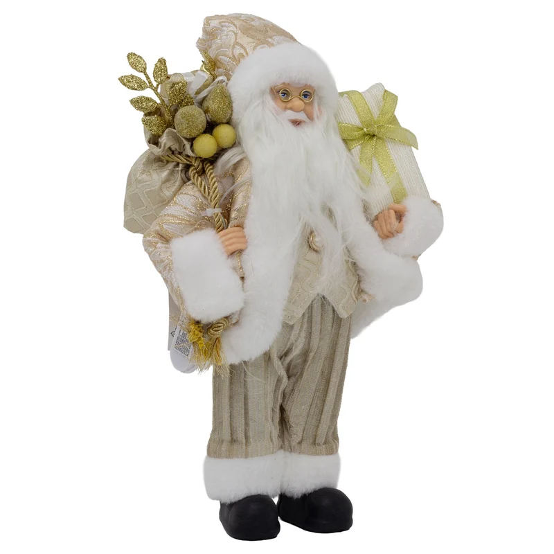 LED Gold Santa Claus | Light-up Christmas Standing Santa Figurine - 30cm