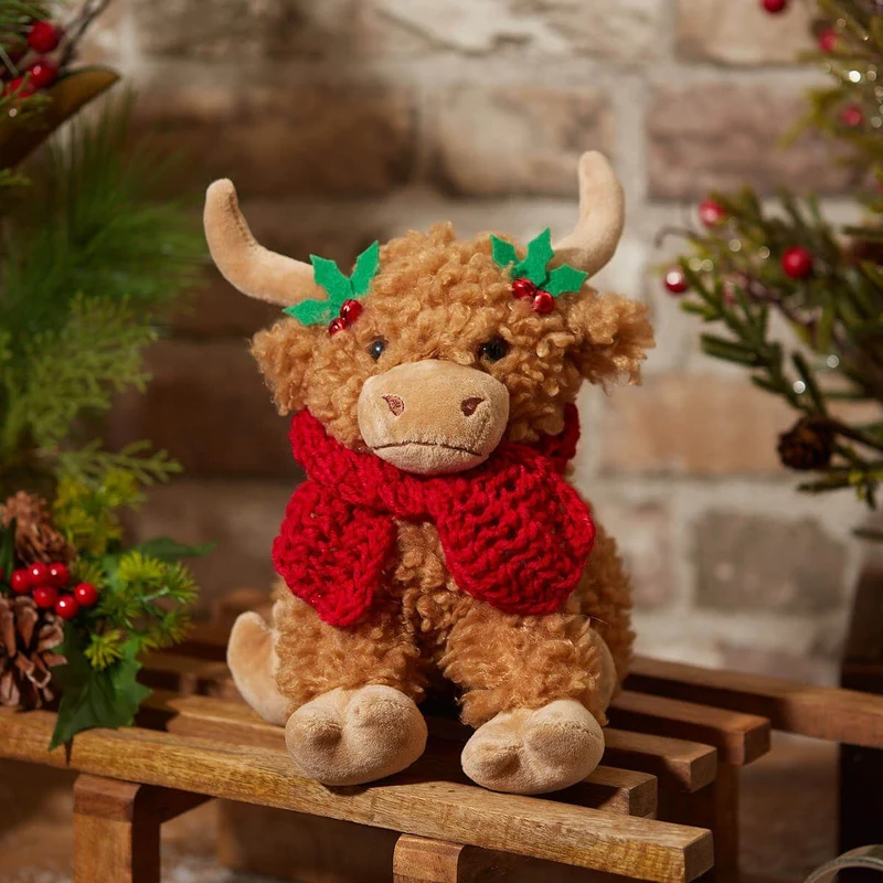 Bonnie the Highland Cow Doorstop | Christmas Fabric Animal Door Stop - 22cm