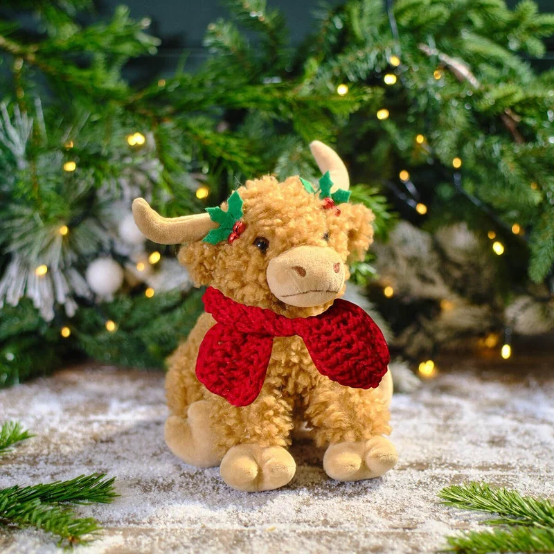 Bonnie the Highland Cow Doorstop | Christmas Fabric Animal Door Stop - 22cm