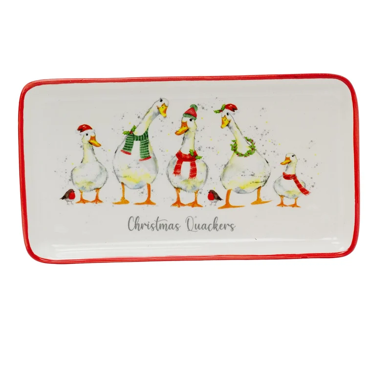 Christmas Quackers Ceramic Duck Plate | Festive Christmas Serving Dish 22x12cm