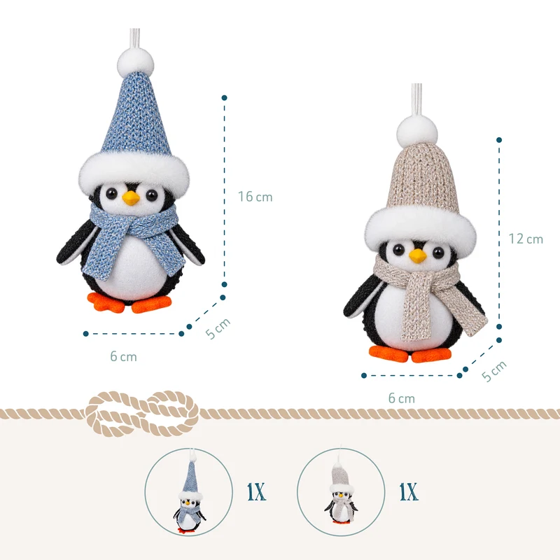 2er Set Pinguin Anhänger Stoff mit Strickmütze und Schal