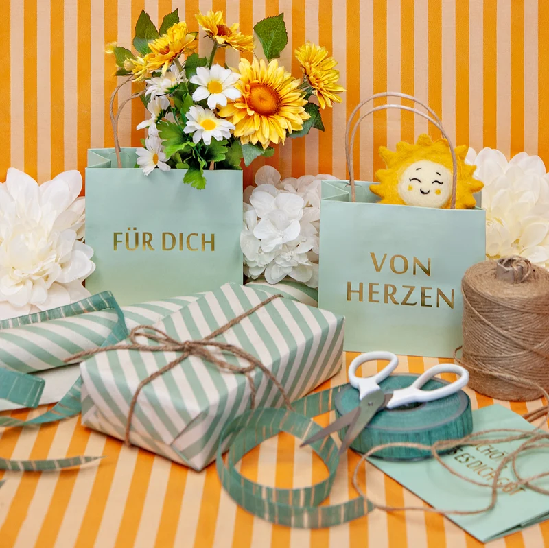 Geschenktüten 3er Set Mint mit Goldschrift – FÜR DICH, VON HERZEN