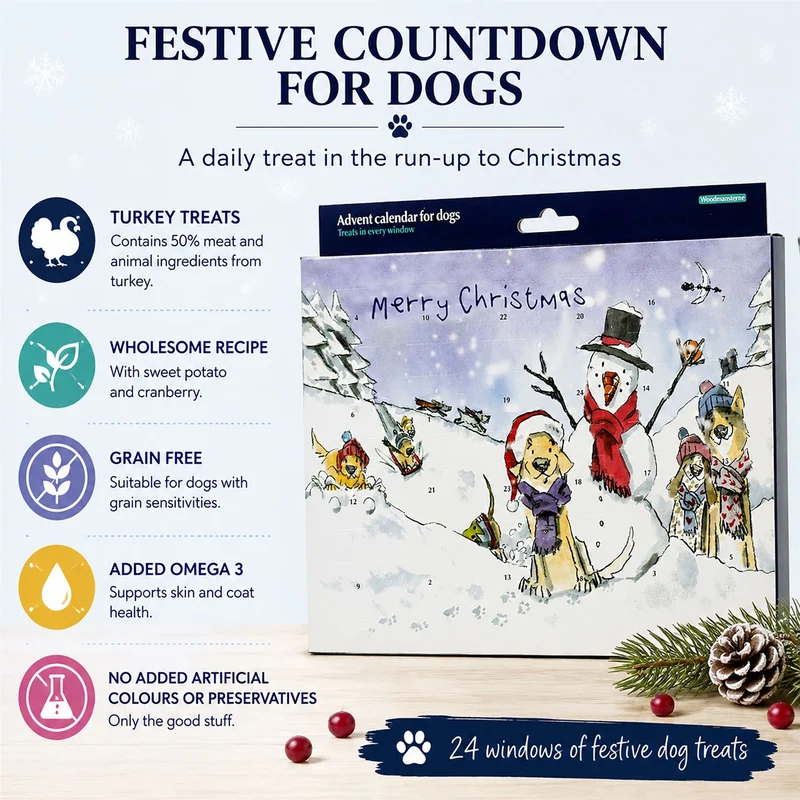 Dog Treat Advent Calendar, Turkey Christmas Countdown with Numbered Doors