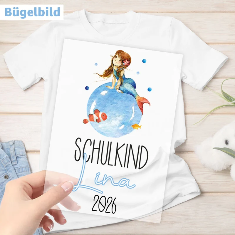 Bügelbild - Schulkind - Wunschname & Wunschjahr - Sealife Mermaid