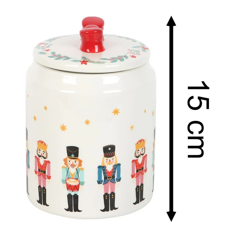 Ceramic Nutcracker Christmas Jar with Red Bow Lid | Festive Biscuit Barrel 15cm