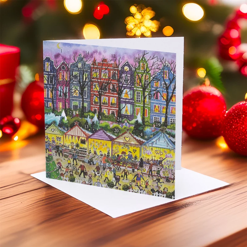 Christmas Market Advent Calendar Greetings Card | Christmas Advent Calendar