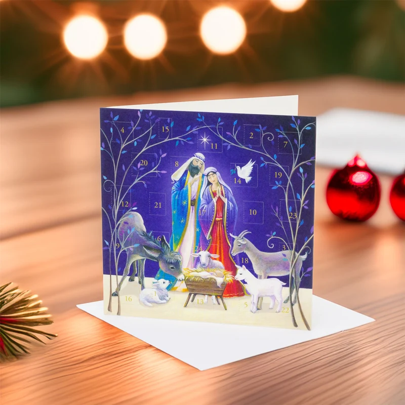 Nativity Animals Advent Calendar Greetings Card | Christmas Advent Calendar