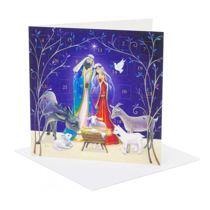 Nativity Animals Advent Calendar Greetings Card | Christmas Advent Calendar