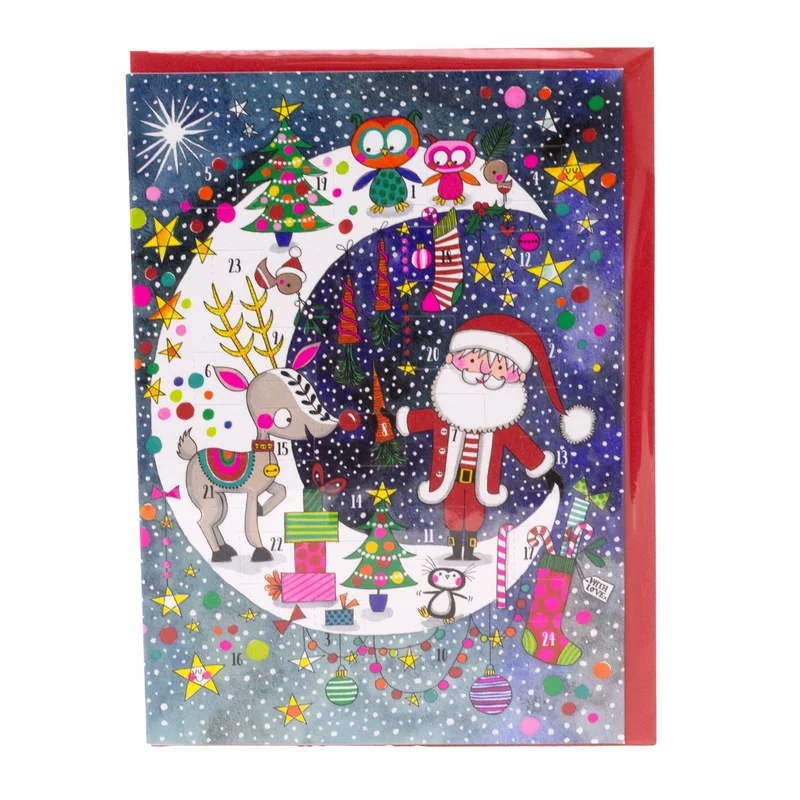 Santa on the Moon - Christmas Advent Calendar Greetings Card & Envelope
