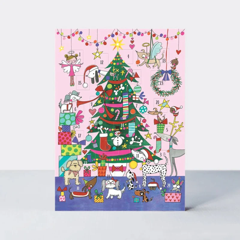 Christmas Tree & Dogs Advent Calendar Greetings Card | Christmas Advent Calendar