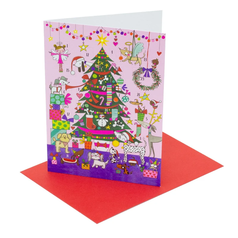 Christmas Tree & Dogs Advent Calendar Greetings Card | Christmas Advent Calendar