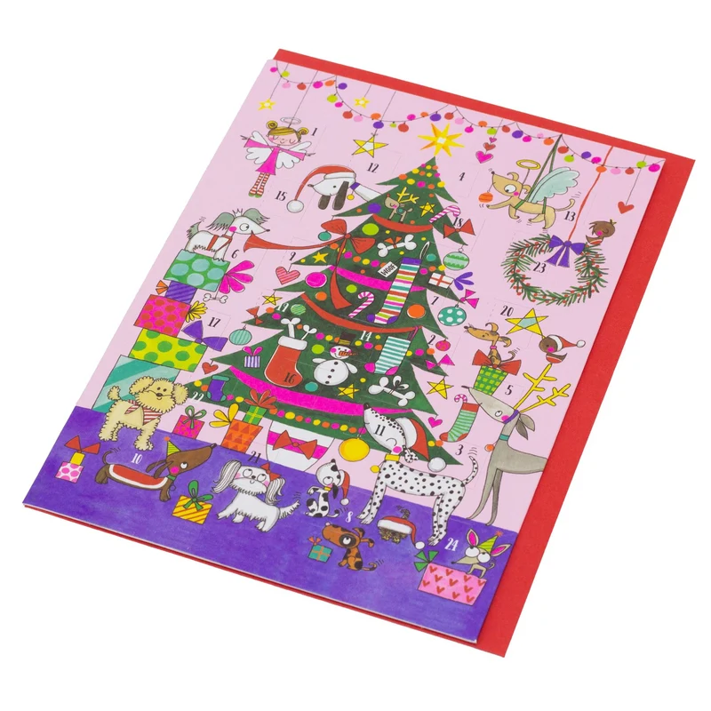 Christmas Tree & Dogs Advent Calendar Greetings Card | Christmas Advent Calendar