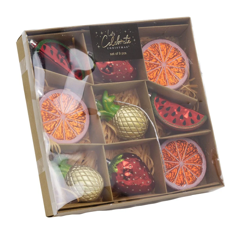 Set of 9 Fruit-Themed Christmas Tree Ornaments | Fruit Hanging Decorations