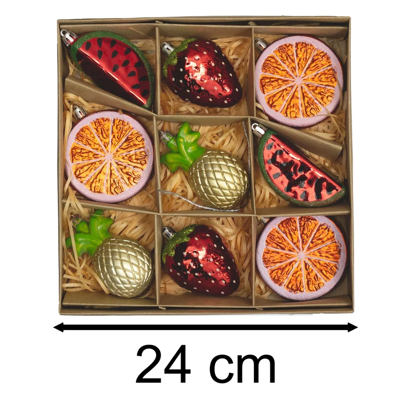 Set of 9 Fruit-Themed Christmas Tree Ornaments | Fruit Hanging Decorations