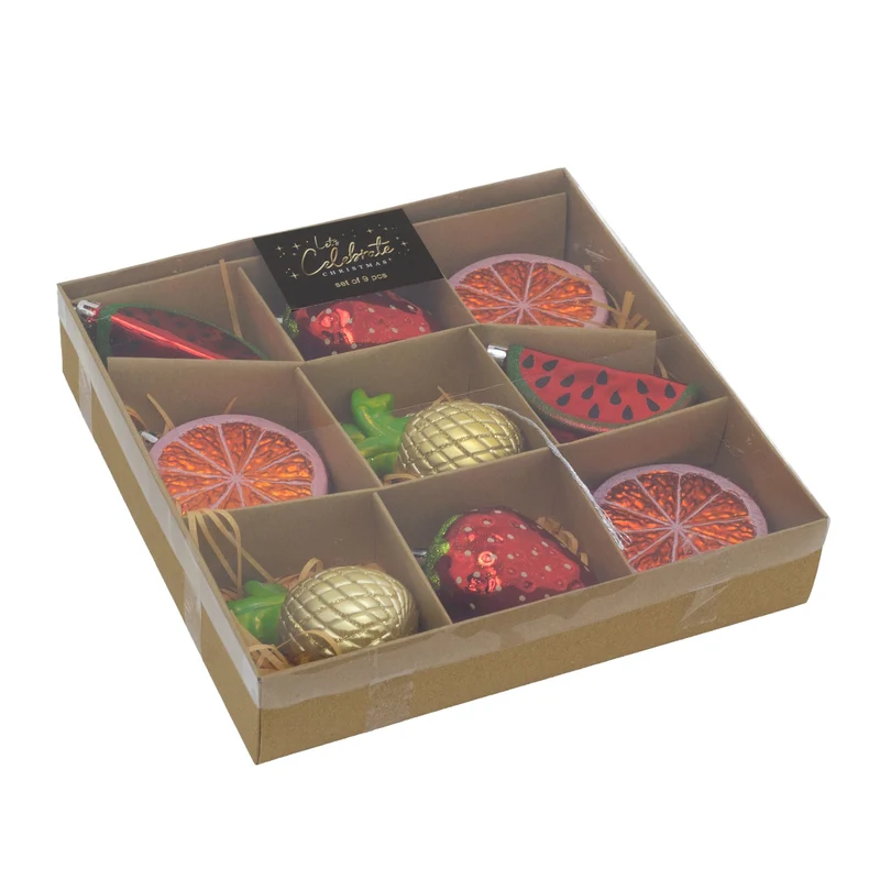 Set of 9 Fruit-Themed Christmas Tree Ornaments | Fruit Hanging Decorations